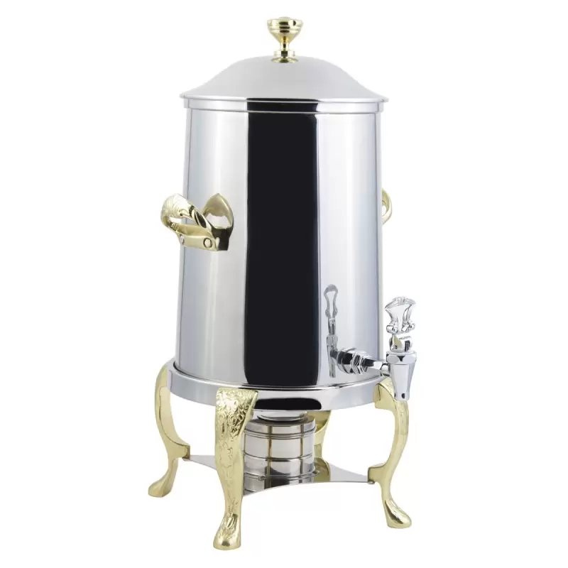 Bon Chef Coffee Urn/Server 5-1/2 Gallon - Non-Insulated - Stainless Steel Exterior Construction With Brass Trim