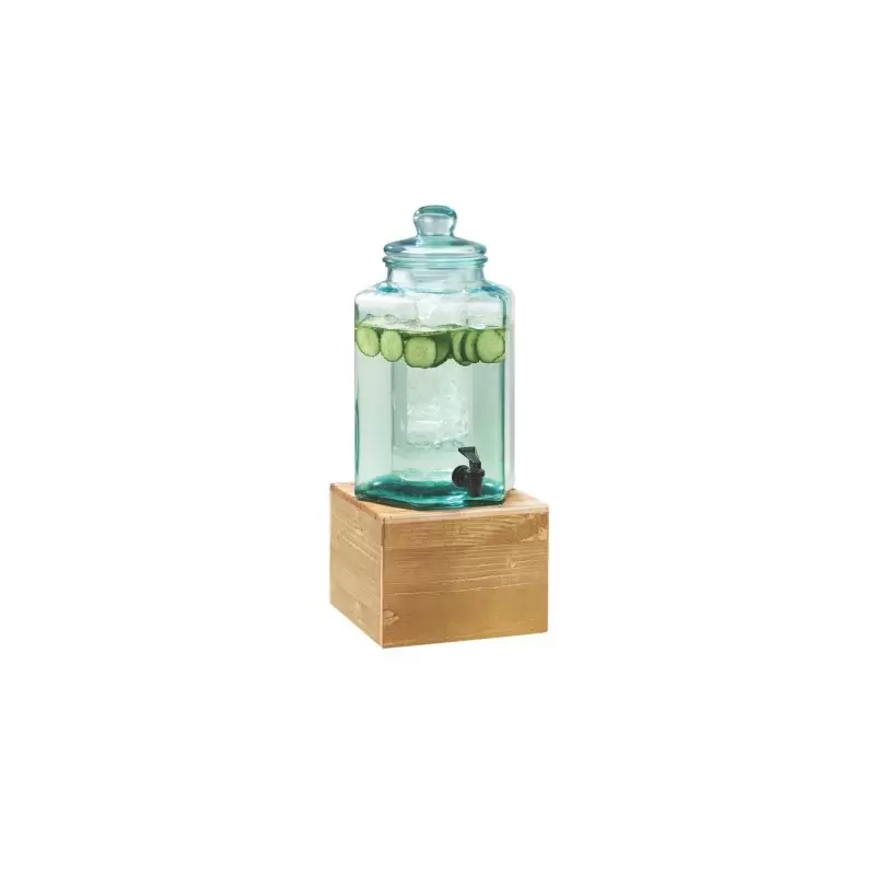 Cal-Mil Madera 2 Gallon Vintage Glass Beverage Dispenser With Wooden Base And Ice Chamber