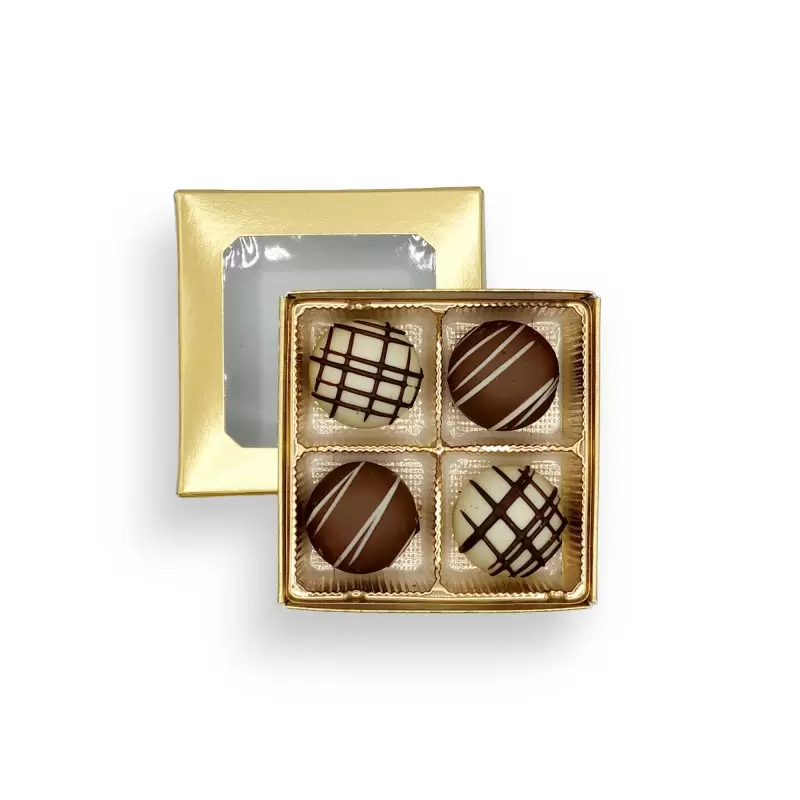 Gold Classic Chocolate Bonbons Candy Window Boxes with Inserts - 3 Oz - 3.5'' x 3.5'' x 1.125''- Pack of 50 pcs