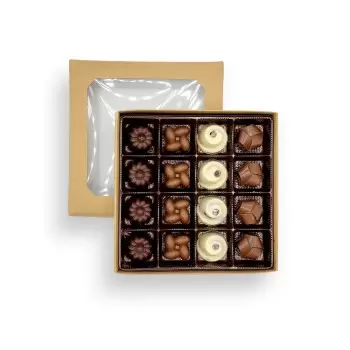 Kraft Classic Chocolate Bonbons Candy Window Boxes with Inserts - 8 Oz - 5.75'' x 5.75'' x 1.125''- Pack of 50 pcs