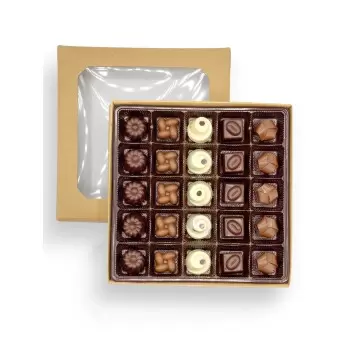 Kraft Classic Chocolate Bonbons Candy Window Boxes with Inserts - 12 Oz - 7.75'' x 7.75'' x 1.125''- Pack of 50 pcs