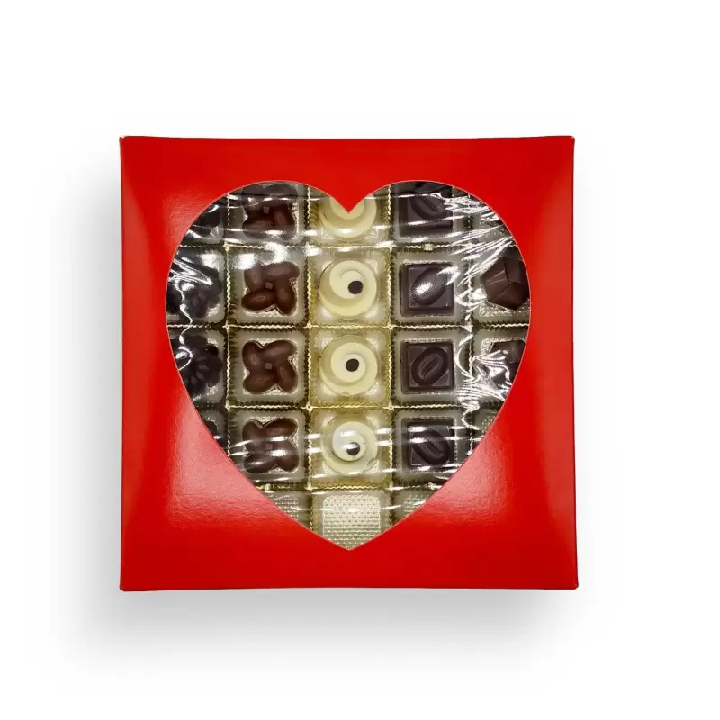 Red Heart Classic Chocolate Bonbons Candy Window Boxes with Inserts - 16 Oz - 7.75'' x 7.75'' x 1.125''- Pack of 50 pcs