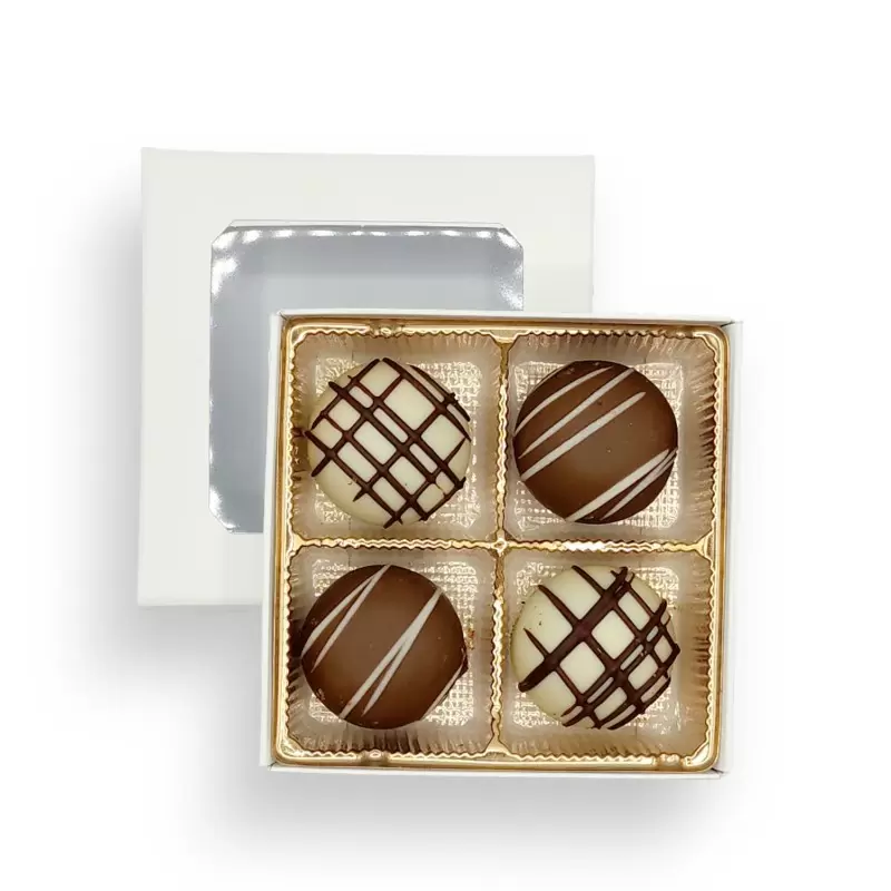 White Classic Chocolate Bonbons Candy Window Boxes with Inserts - 3 Oz - 3.5'' x 3.5'' x 1.125''- Pack of 50 pcs