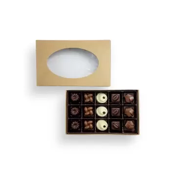 Kraft Classic Chocolate Bonbons Candy Rectangle Window Boxes with Inserts - 6 Oz - 7.125'' x 4.25'' x 1.125''- Pack of 50 pcs