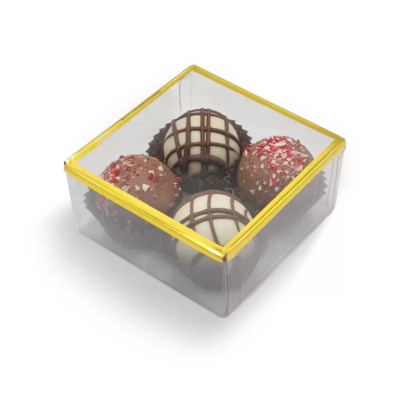 Elegant Gold Trim Classic Clear Transparent Chocolate Truffles Boxes 3" x 3" x 1 3/8" - Pack of 200 pcs