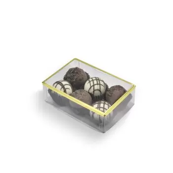 Elegant Gold Trim Classic Clear Transparent Chocolate Truffles Boxes 4 1/2" x 3" x 1 3/8" - Pack of 152 pcs