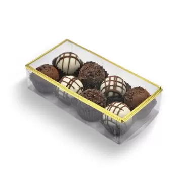 Elegant Gold Trim Classic Clear Transparent Chocolate Truffles Boxes 6" x 3" x 1 3/8" - Pack of 140 pcs