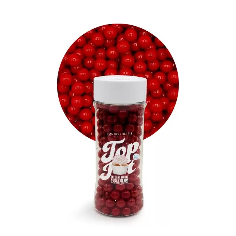 Elegant Edible Sugar Beads Topping Decoration 3.5oz - Berry Red