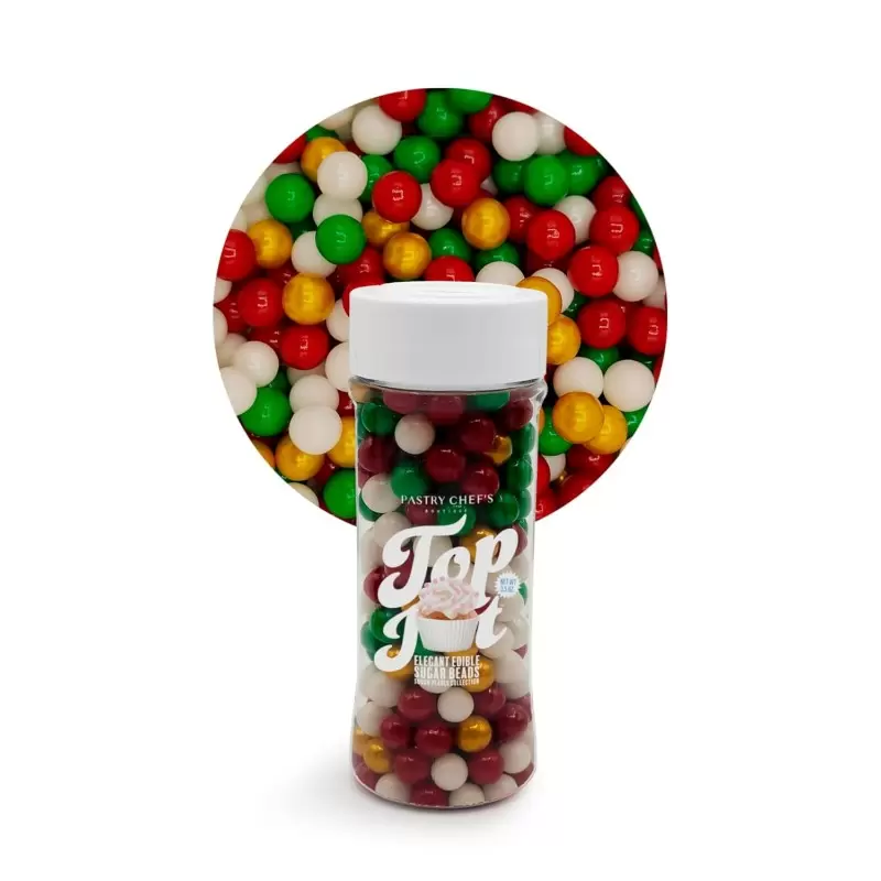 Elegant Edible Sugar Beads Topping Decoration 3.5oz - Christmas Mix