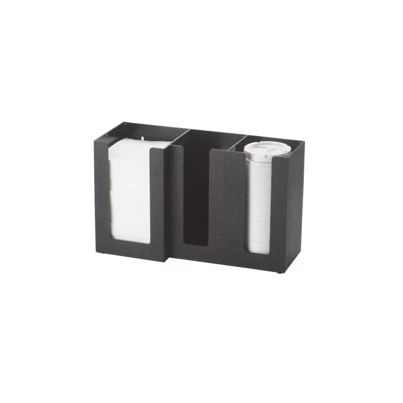 Cal-Mil Classic Black 3-Section Countertop Cup - Lid - and Napkin Organizer