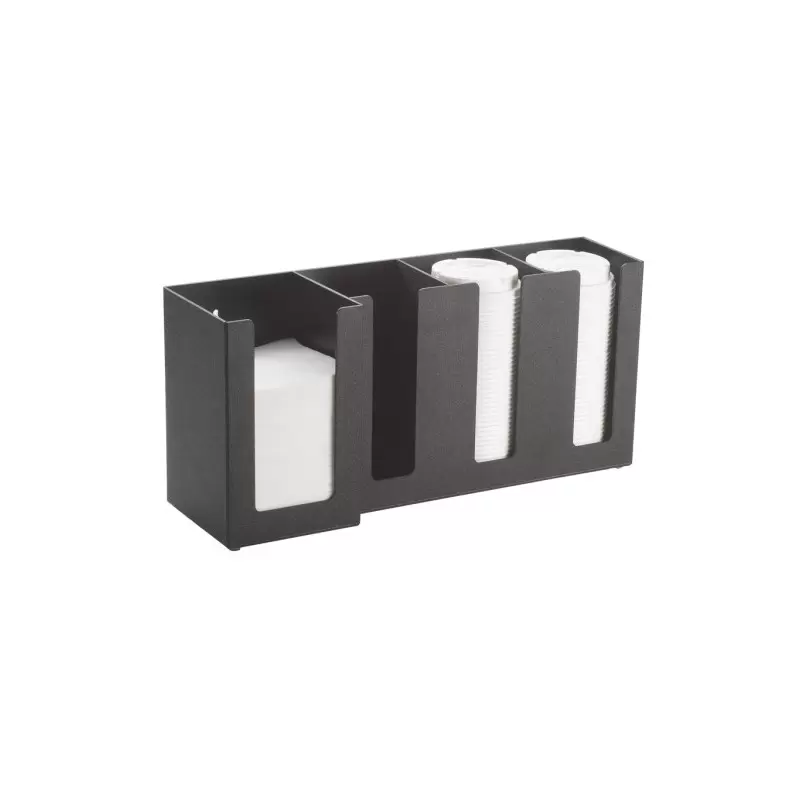 Cal-Mil Classic Black 4-Section Countertop Cup - Lid - and Napkin Organizer