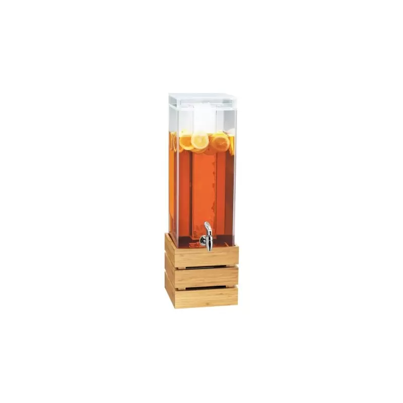 Cal-Mil Bamboo 3 Gallon Acrylic Crate Beverage Dispenser With Ice Chamber - 8" x 8" x 25 1/2"