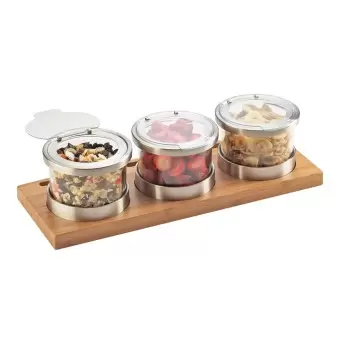 Cal-Mil Bamboo 3 Jar Mixology Display - 16Oz Jars With Hinged Lid