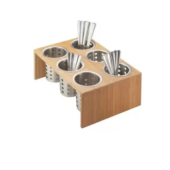 Cal-Mil Bamboo 6 - Cylinder Horizontal Flatware / Condiment Display