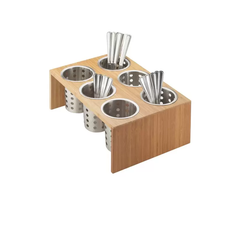 Cal-Mil Bamboo 6 - Cylinder Horizontal Flatware / Condiment Display