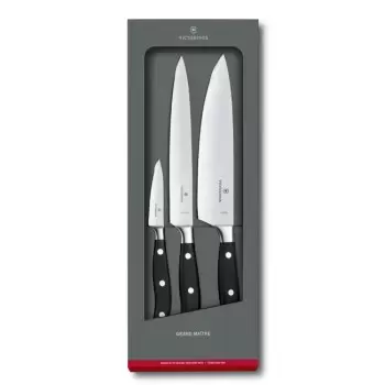 Victorinox Grand Maitre Black Knives Sets, Forged, 3-Piece Chef's Knife Set (3½" Paring Knife, 8" Slicing Knife, 8" Chef's Knife