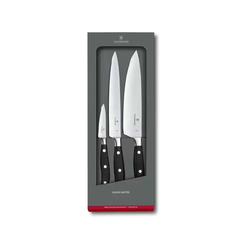 Victorinox Grand Maitre Black Knives Sets, Forged, 3-Piece Chef's Knife Set (3½" Paring Knife, 8" Slicing Knife, 8" Chef's Knife