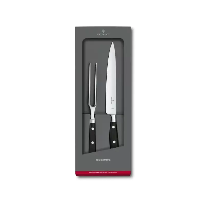 Victorinox Grand Maitre Black Knives Sets, Forged, 2-Piece Carving Knife Set (8" Carving Knife, 6" Carving Knife Fork) Black