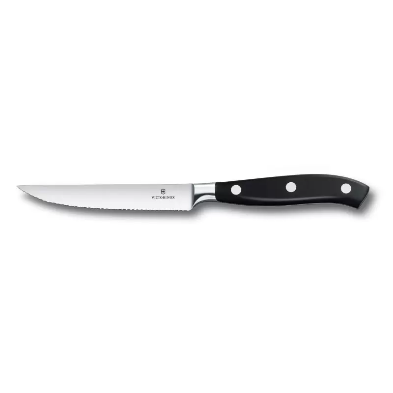 Victorinox Grand Maitre Black Steak Knife, Forged, 4½" Serrated, Spear Point Blade Black