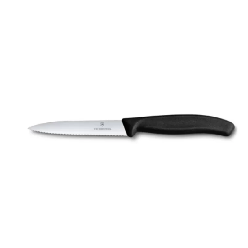 Victorinox Paring Knife, 4” serrated, spear point blade, black