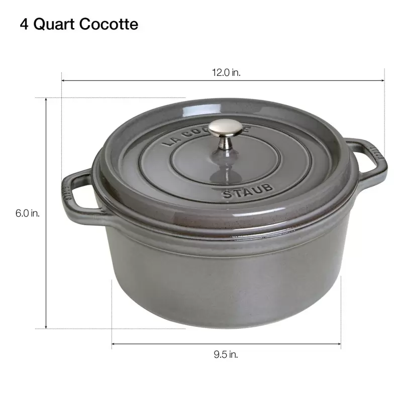 Staub 4-qt Round Dutch Oven - Graphite Grey