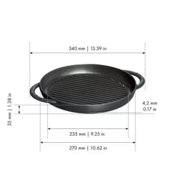 Staub 10" Round Double Handle Pure Grill - Black