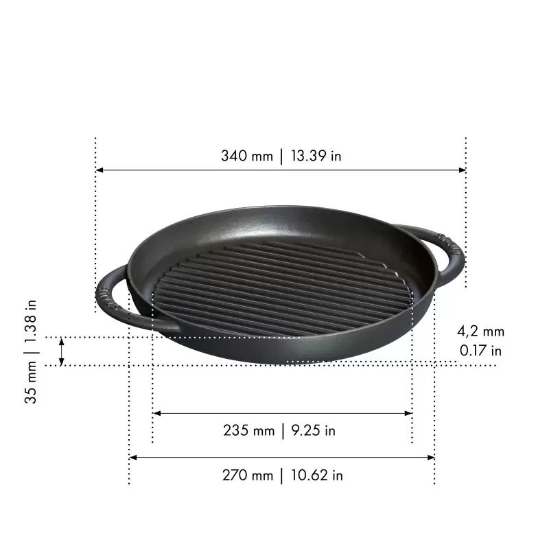 Staub 10" Round Double Handle Pure Grill - Black