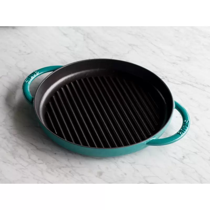 Staub 10" Round Double Handle Pure Grill - Turquoise