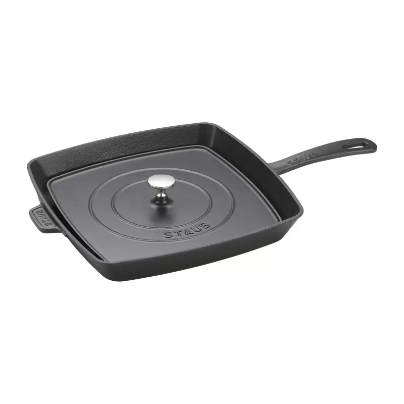 Staub 12" Square Grill Pan & Press Set - Black