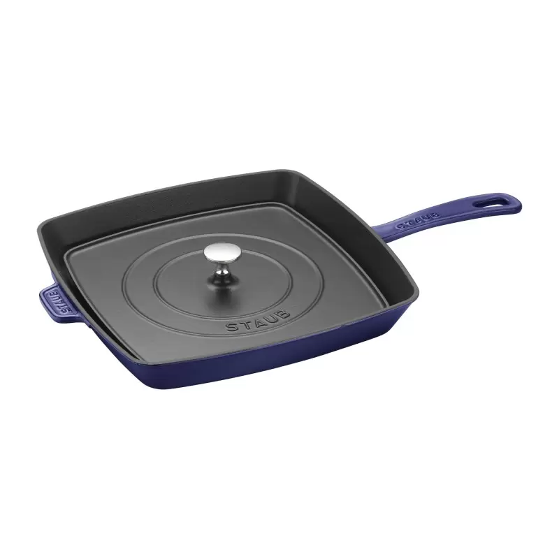 Staub 12" Square Grill Pan & Press Set - Dark Blue