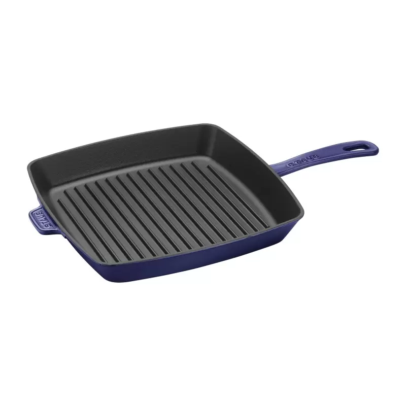 Staub 12" Square Grill Pan & Press Set - Dark Blue