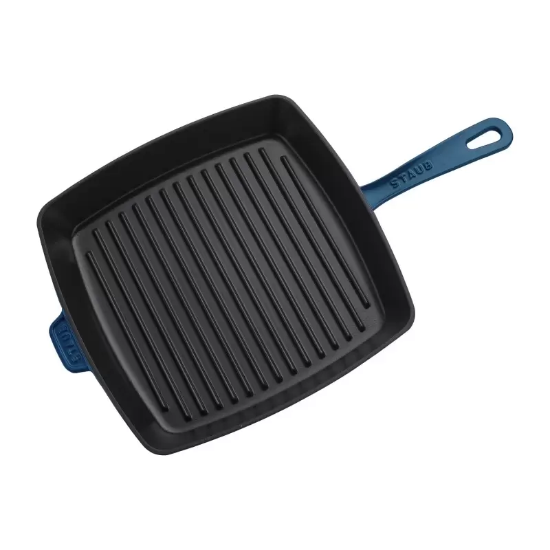 Staub 12" Square Grill Pan & Press Set - Dark Blue