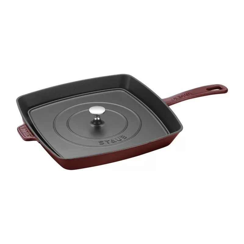 Staub 12" Square Grill Pan & Press Set - Grenadine