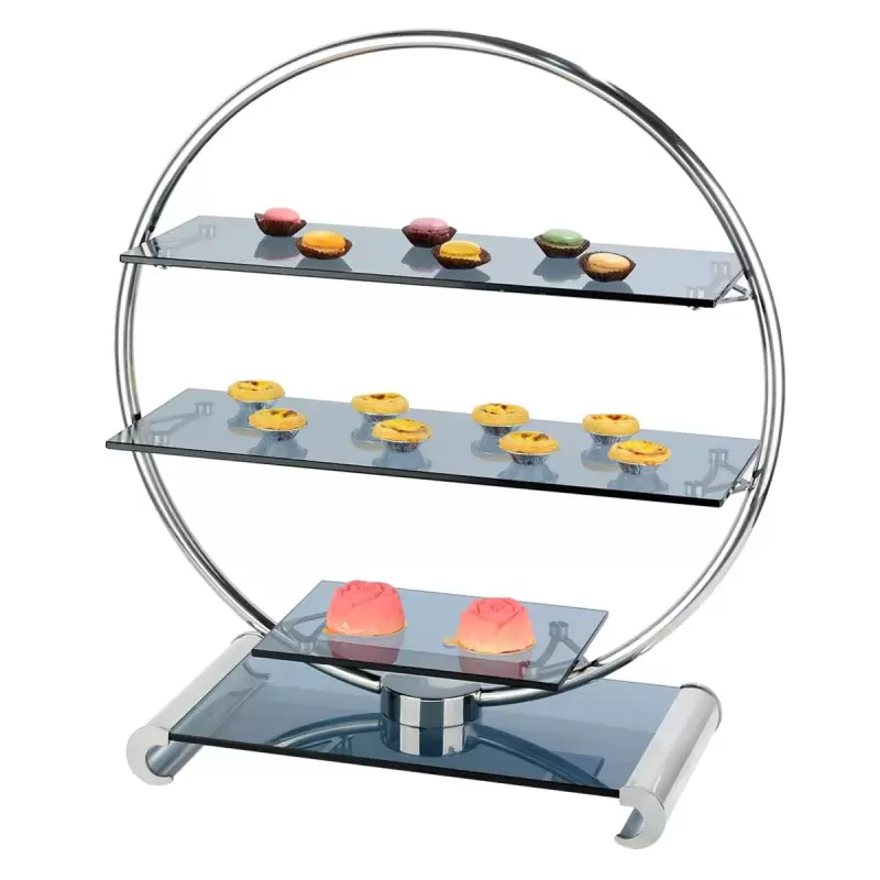 Bon Chef Wheel Display Stand 3-Tier - 26"L x 11-1/4"W x 28-1/2"H - Removable Smoke Glass Shelves