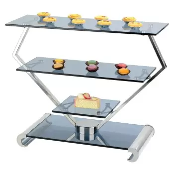 Bon Chef Modern Display Stand 3-Tier - 26-1/2"L x 11-1/4"W x 20"H - Removable Smoke Glass Shelves