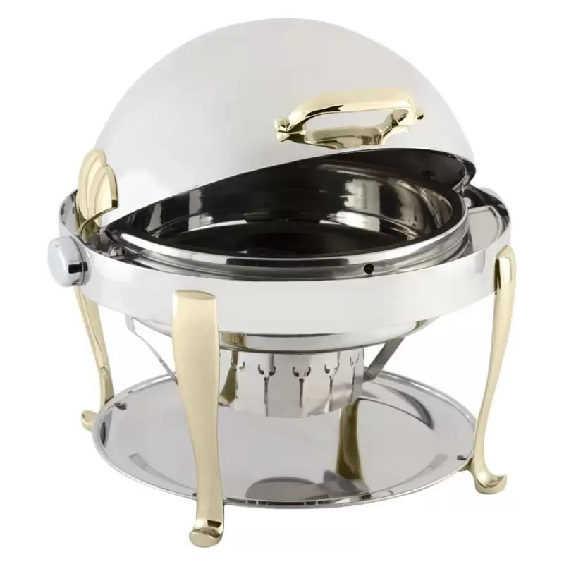 Bon Chef Elite Chafer Round - 2 Gallon - Stainless Steel With Brass Roman Legs