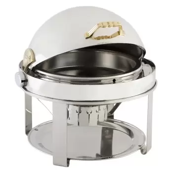 Bon Chef Elite Chafer Round - 2 Gallon - Stainless Steel With Brass Contemporary Legs