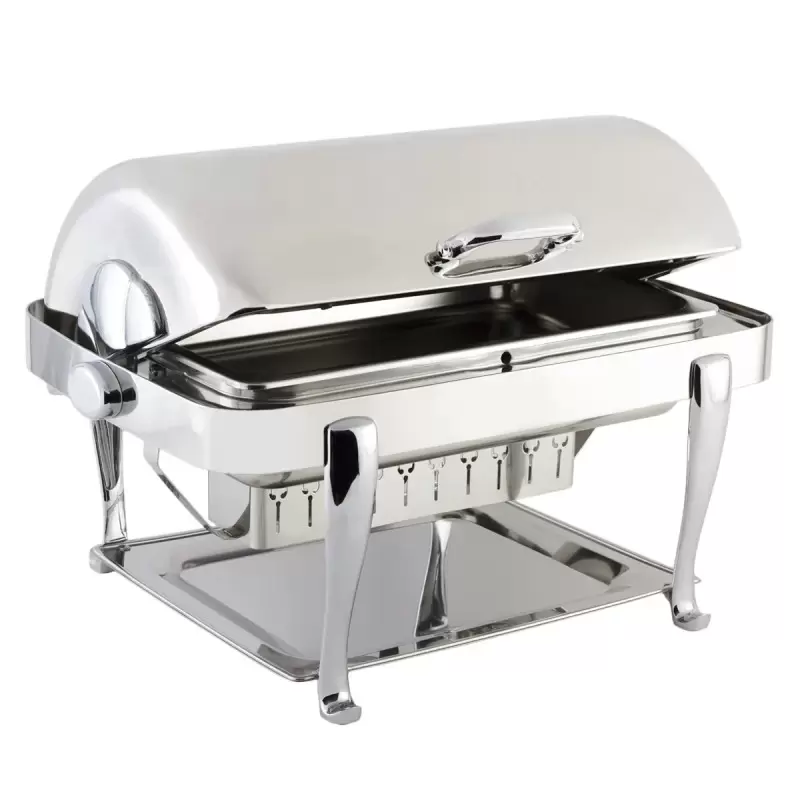 Bon Chef Elite Chafer Rectangular - 2 Gallon - Stainless Steel With Chrome Roman Legs