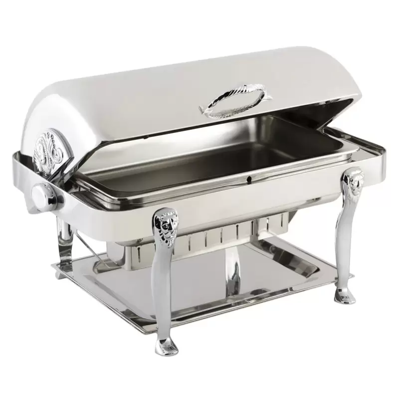 Bon Chef Elite Chafer Rectangular - 2 Gallon - Stainless Steel With Chrome Plated Lion Legs