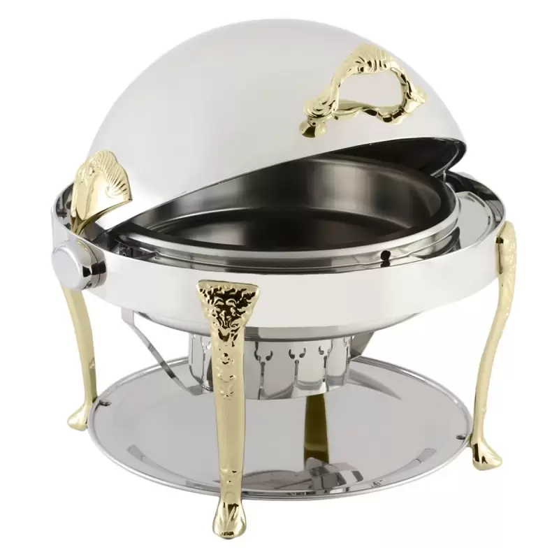 Bon Chef Elite Chafer Round - 2 Gallon - Stainless Steel With Brass Renaissance Legs