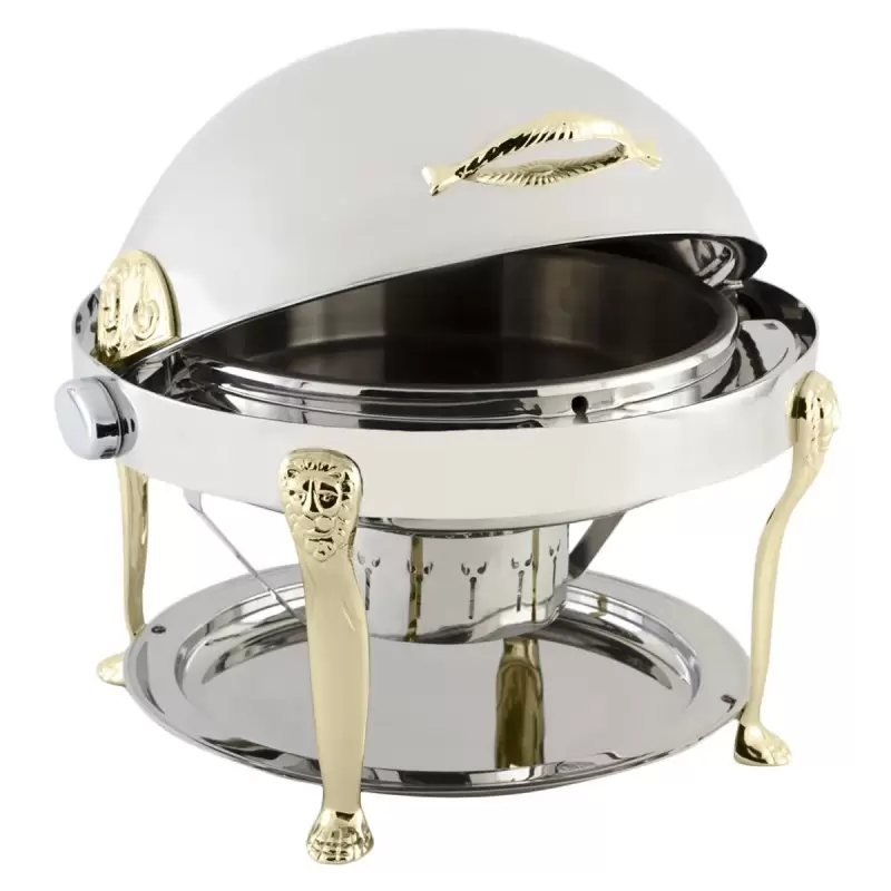 Bon Chef Elite Chafer Round - 2 Gallon - Stainless Steel With Brass Lion Legs