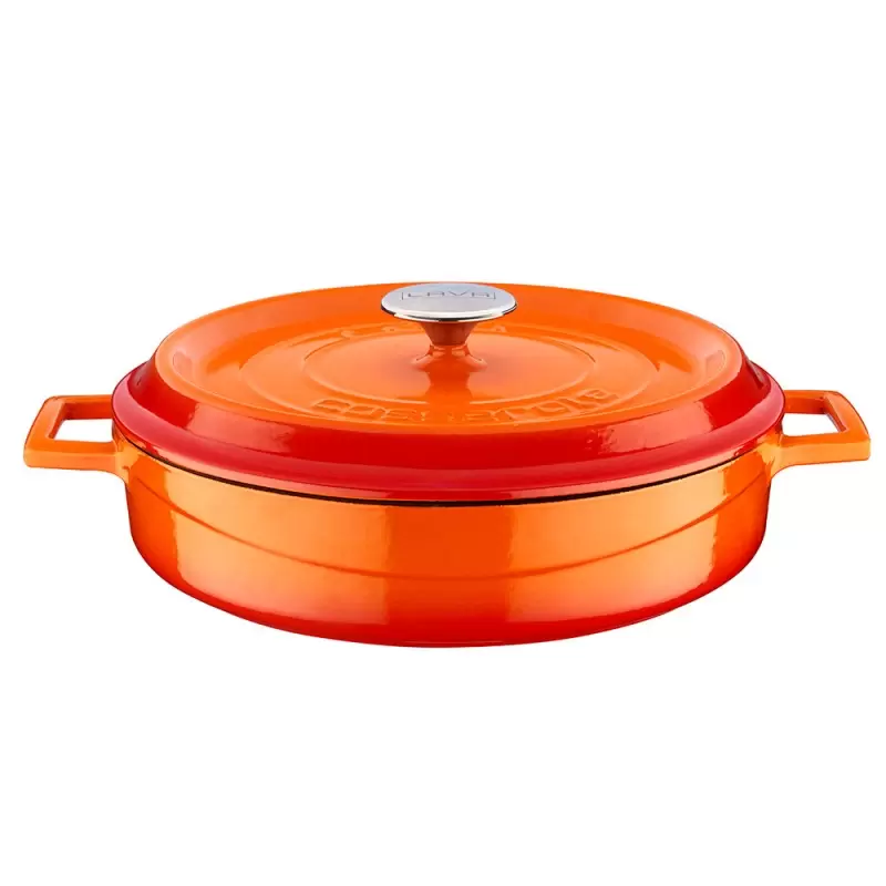 Turgla Cast Iron dia.11" h:2" 3.75 qt. Round Orange Cast Iron Dutch Oven