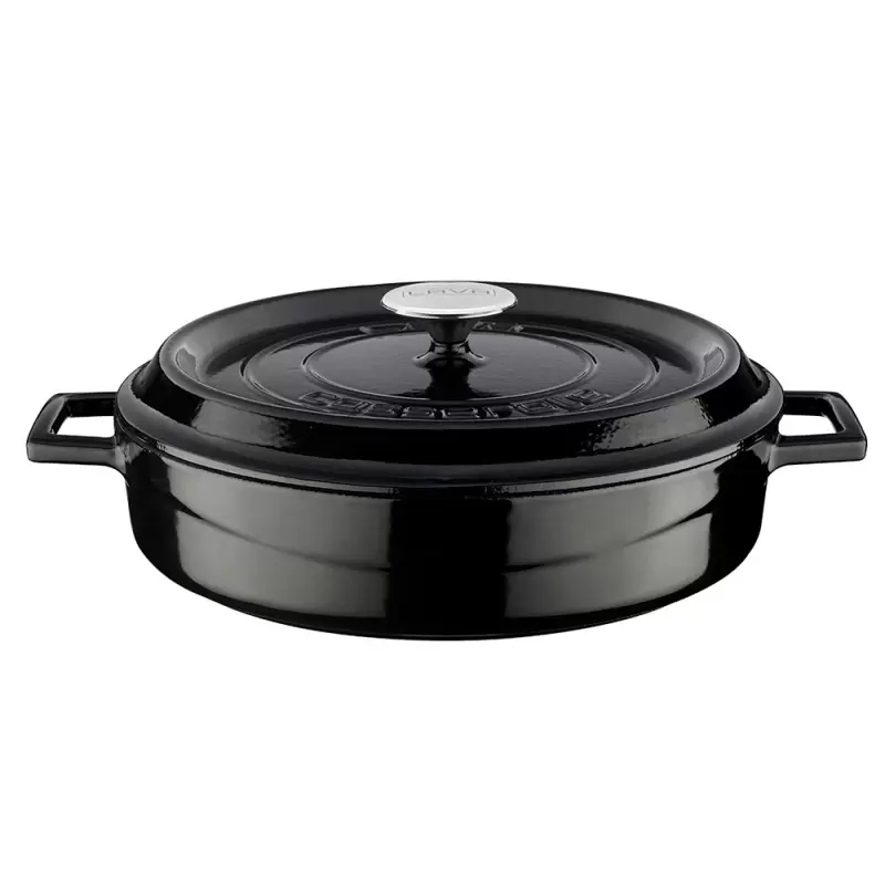 Turgla Cast Iron dia.11" h:2" 3.75 qt. Round Black Cast Iron Dutch Oven