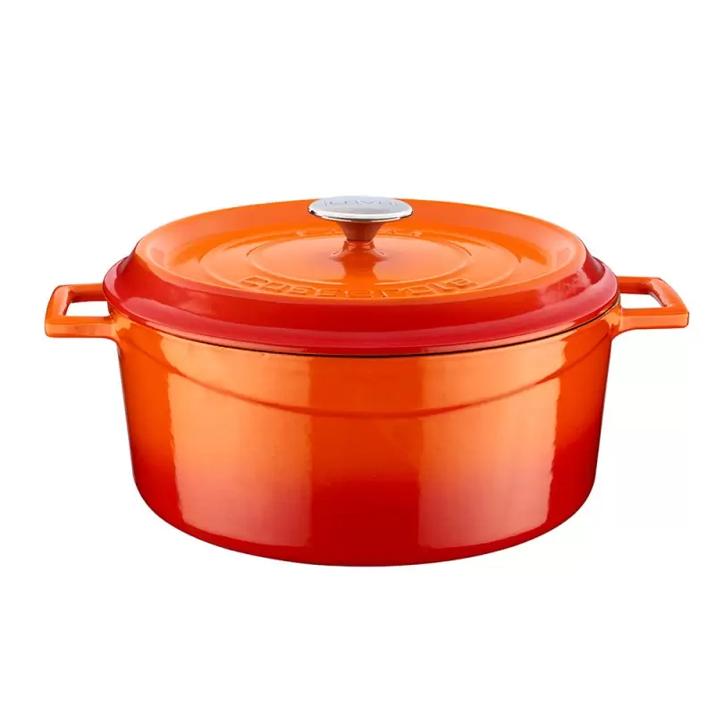 Turgla Cast Iron dia.11" h:5" 7 qt. Round Orange Cast Iron Dutch Oven