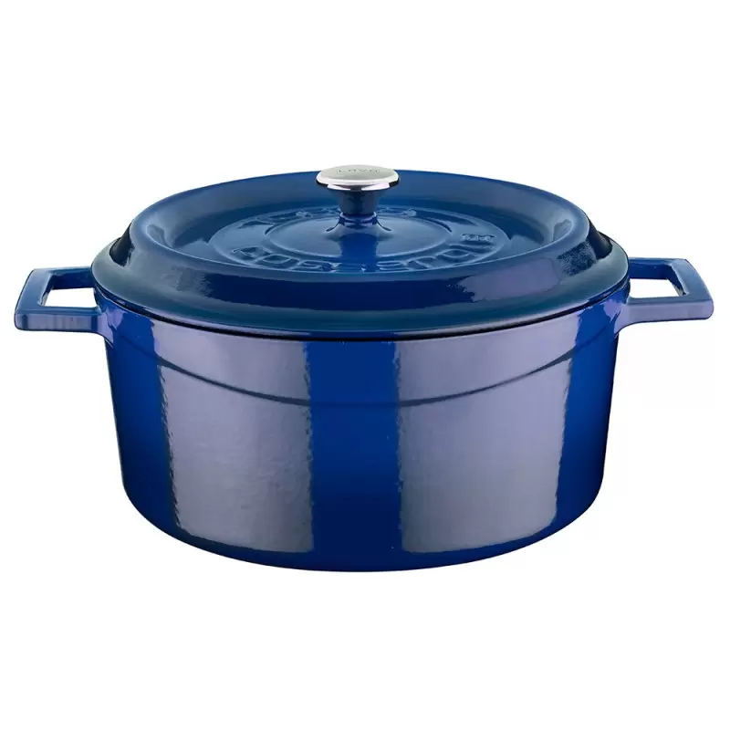 Turgla Cast Iron dia.9.5" h:4" 4.75 qt. Round Blue Cast Iron Dutch Oven