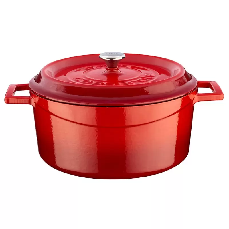 Turgla Cast Iron dia.9.5" h:4" 4.75 qt. Round Red Cast Iron Dutch Oven