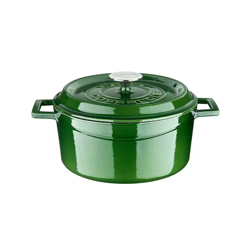 Turgla Cast Iron dia.9.5" h:4" 4.75 qt. Round Green Cast Iron Dutch Oven