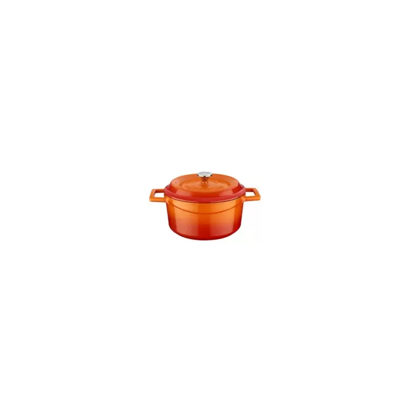 Turgla Cast Iron dia.7.75" h:4" 3 qt. Round Orange Cast Iron Dutch Oven