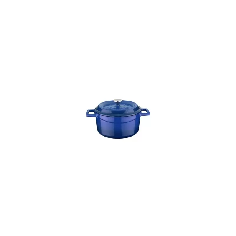 Turgla Cast Iron dia.7.75" h:4" 3 qt. Round Blue Cast Iron Dutch Oven