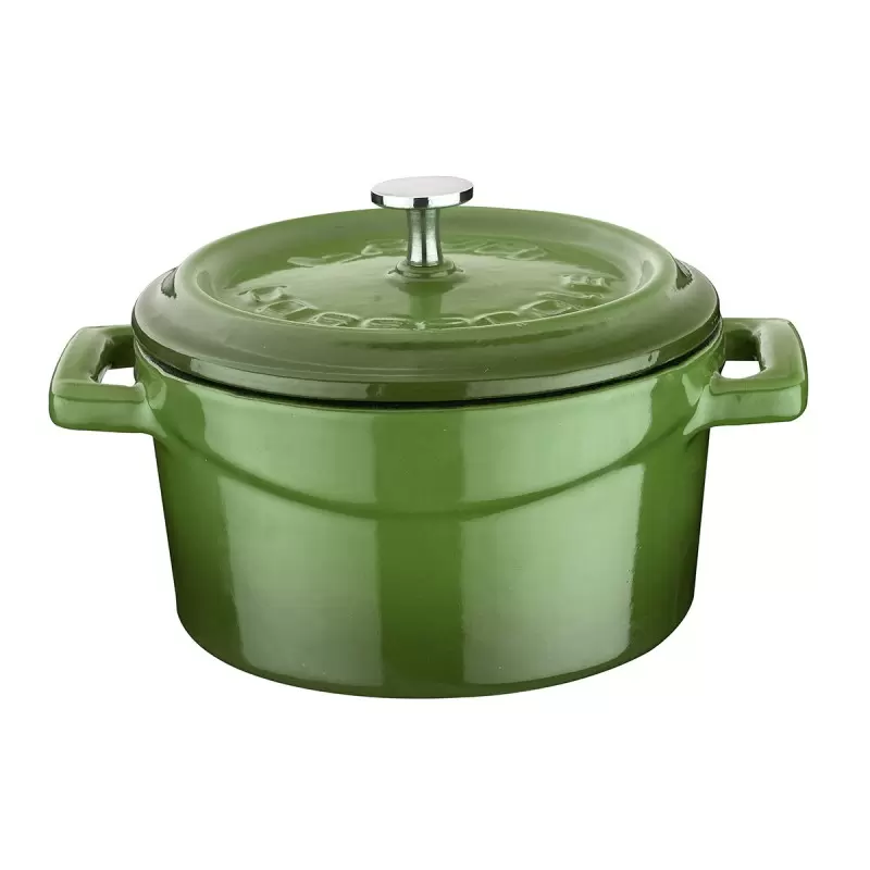 Turgla Cast Iron dia.7.75" h:4" 3 qt. Round Green Cast Iron Dutch Oven